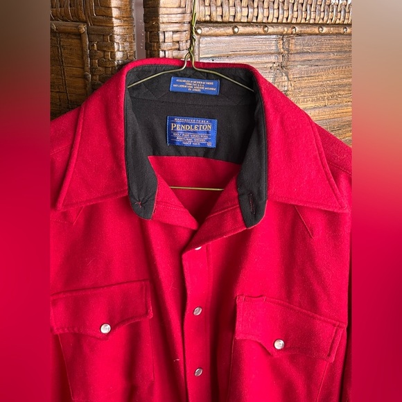 Vintage Pendleton Red Wool Pearl Button Down Shirt Top Men's Medium M - Picture 2 of 6
